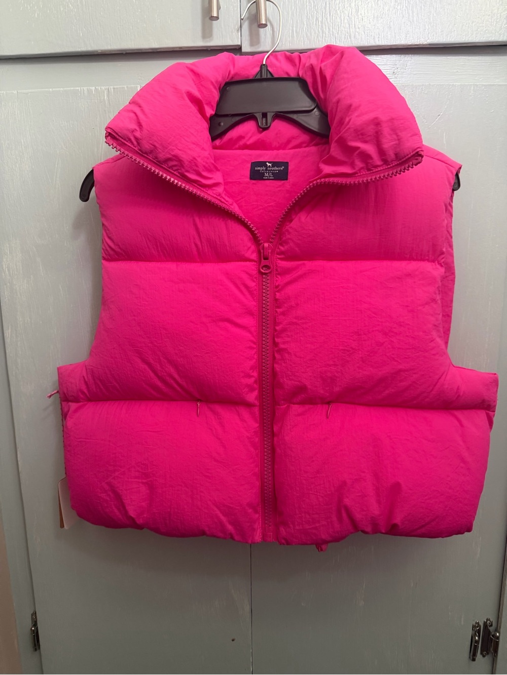 Simply Southern Hot Pink Puffer Vest - Sleeveless Zip Front